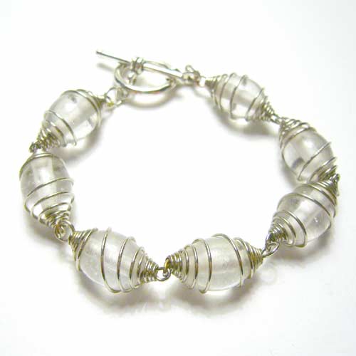 Clear Glass Wire Caged Beads