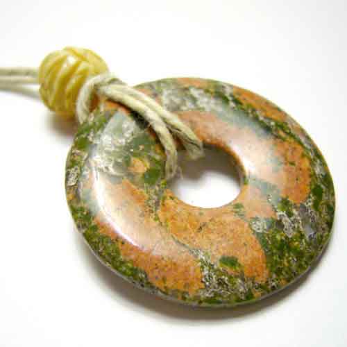 Unakite Pink/Orange & Green Stone Donut Pendant